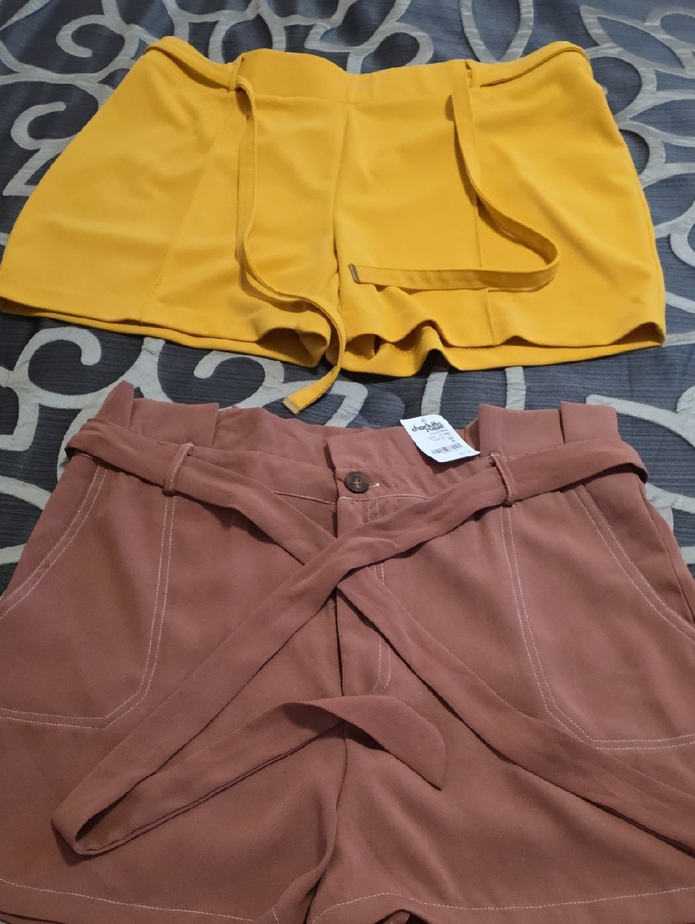 Charlotte Russe Mustard and Mauve High-Waist Tie Shorts Duo